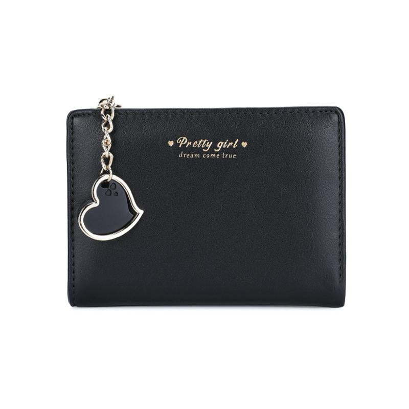 Small Wallet Heart Charm Bifold Wallet Zipper Pocket Cash Card Holder Coin Purse for Women Girls