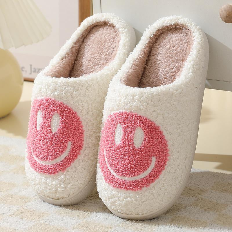 Retro Fuzzy Face Slippers for Women Men Soft Home Non-Slip Couple Style Casual Smile Face Slippers Indoor Outdoor Warm Walking Shoes Girl Footwear