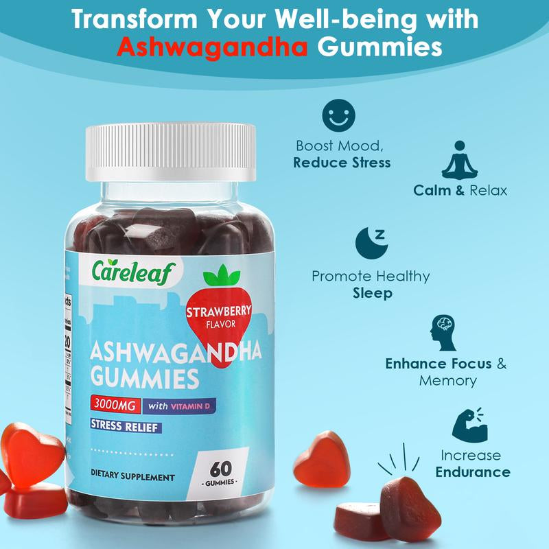 Vegan Ashwagandha & Vitamin D Gummy Brand - 3000Mg High Potency Ashwagandha for Women & Men - Dietary Supplement - Healthcare Fitness-60Ct