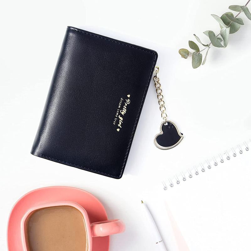 Small Wallet Heart Charm Bifold Wallet Zipper Pocket Cash Card Holder Coin Purse for Women Girls