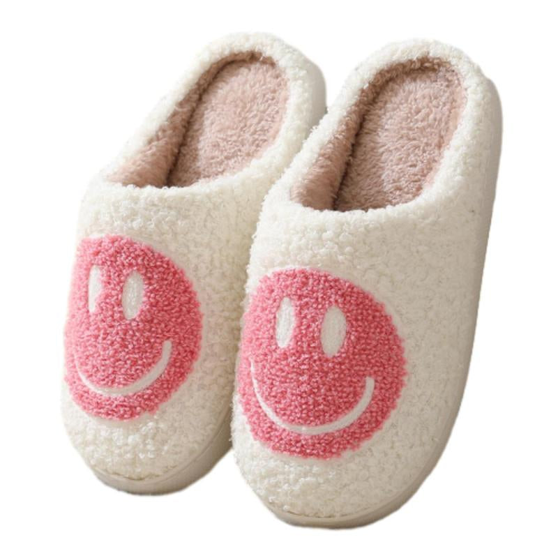 Retro Fuzzy Face Slippers for Women Men Soft Home Non-Slip Couple Style Casual Smile Face Slippers Indoor Outdoor Warm Walking Shoes Girl Footwear