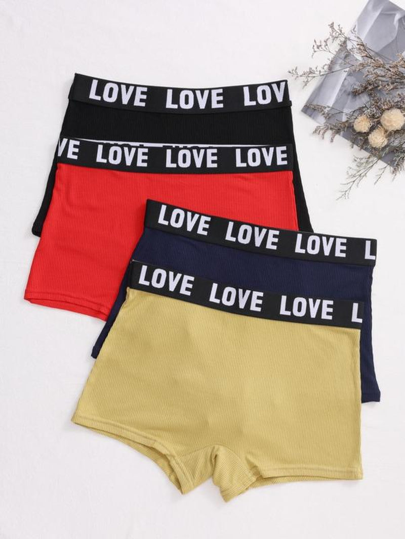 Women'S Letter Tape Boyshort Knicker, Soft Breathable Seamless Panty, Underwear for Women, Summer Clothes, Comfortable Women'S Underwear for Daily Wear