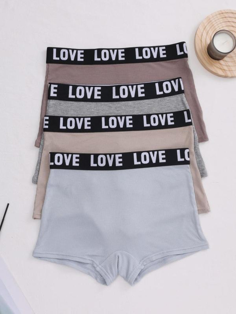 Women'S Letter Tape Boyshort Knicker, Soft Breathable Seamless Panty, Underwear for Women, Summer Clothes, Comfortable Women'S Underwear for Daily Wear