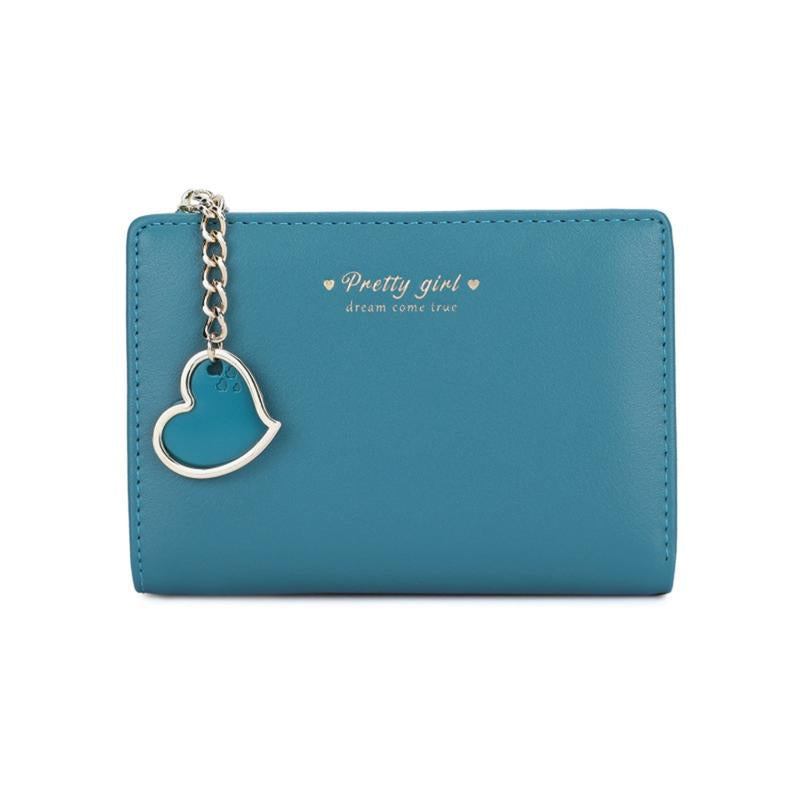 Small Wallet Heart Charm Bifold Wallet Zipper Pocket Cash Card Holder Coin Purse for Women Girls