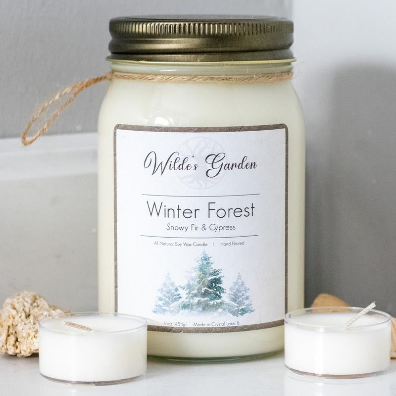 Winter Forest | 16Oz Mason Jar Candle | Snowy Fir and Cypress Scented | Wilde'S Garden