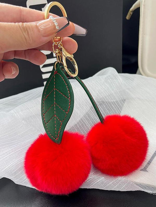 Cute Cherry Design Keychain, Fruit Theme Keychain, Fashionable Soft Plush Keychain for Women and Girls, Creative Accessories for Daily Use