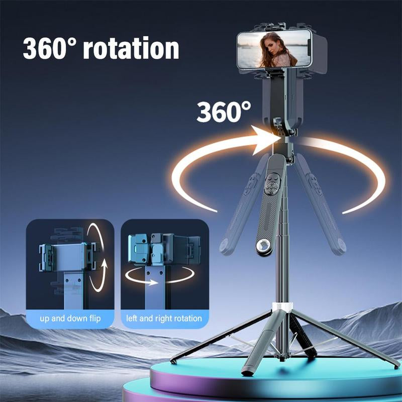 360-Degree Tripod Rotating Selfie Stick, 4-Axis Scalable Selfie Stick with Remote Control, Phone Tripod, Portable Gesture Recognition Anti-Shake Selfie Stick for Travel, Tripod for Iphone, Phone Vlogging Accessories, Stocking Fillers Gift