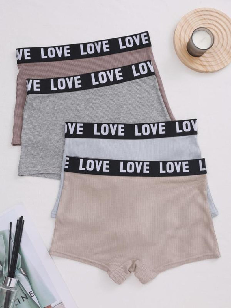 Women'S Letter Tape Boyshort Knicker, Soft Breathable Seamless Panty, Underwear for Women, Summer Clothes, Comfortable Women'S Underwear for Daily Wear