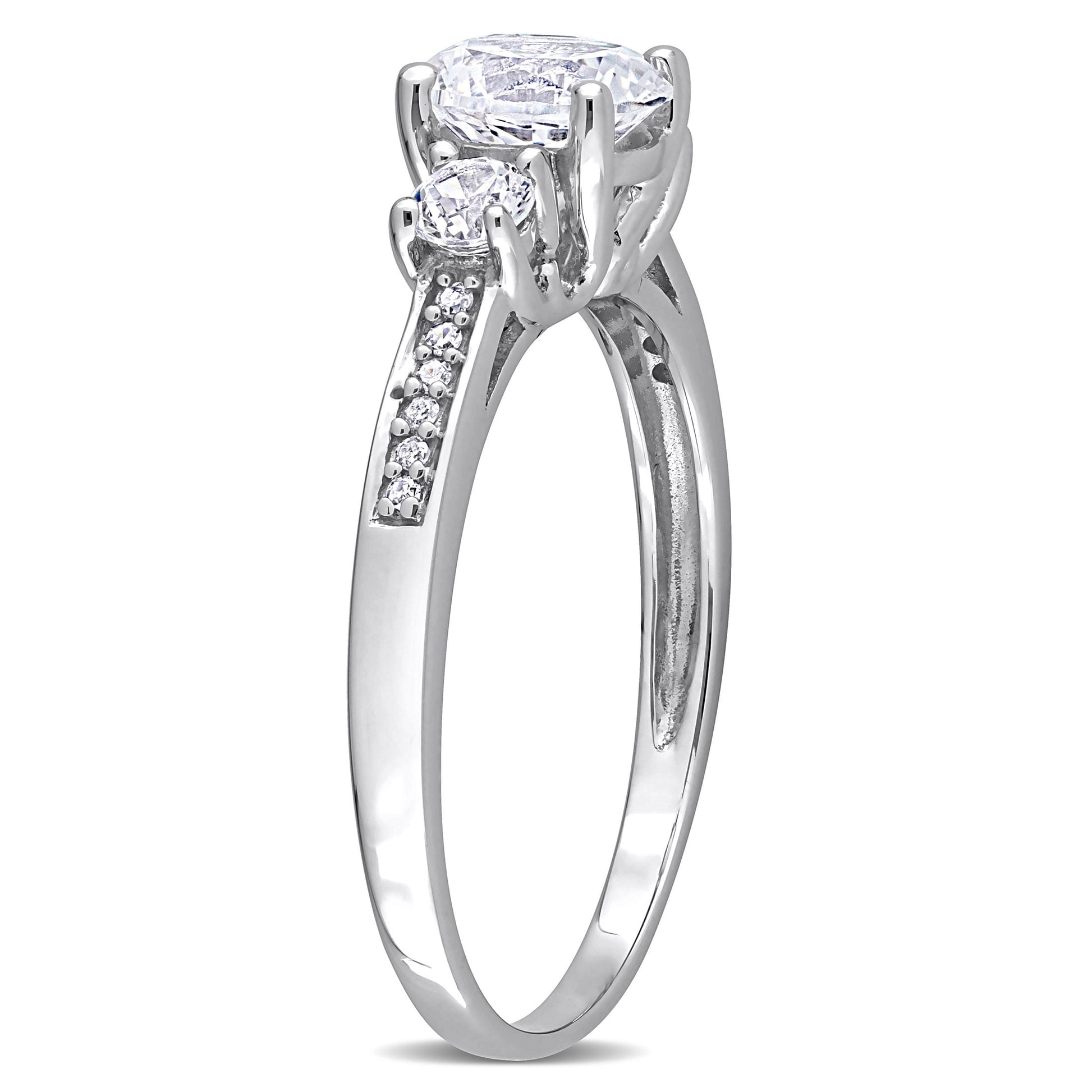 Women'S Created Sapphire 10K White Gold Engagement Ring