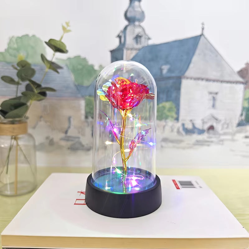 Valentines Day Gift for Girlfriend Eternal Rose LED Light Foil Flower in Glass Cover Mothers Day Wedding Favors Bridesmaid Gift