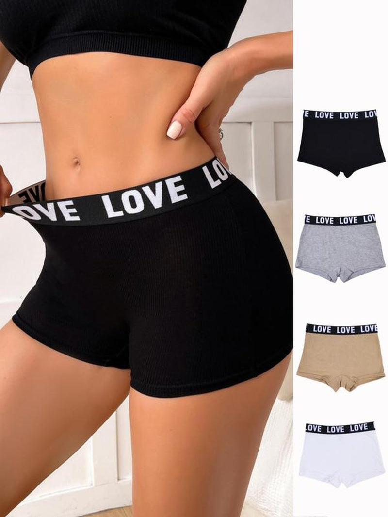 Women'S Letter Tape Boyshort Knicker, Soft Breathable Seamless Panty, Underwear for Women, Summer Clothes, Comfortable Women'S Underwear for Daily Wear