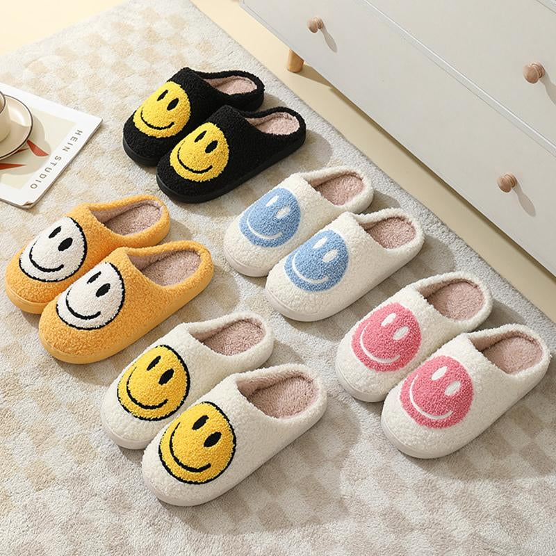 Retro Fuzzy Face Slippers for Women Men Soft Home Non-Slip Couple Style Casual Smile Face Slippers Indoor Outdoor Warm Walking Shoes Girl Footwear